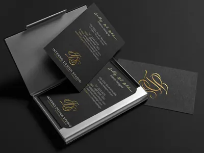 Business Cards - Gold Foil on Black black business cards design foil glossy gold leather logo luxury matte modern