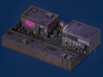 Back Alley Nights 3d alley alleyway bar city dank drunks isometric night pixel art voxel