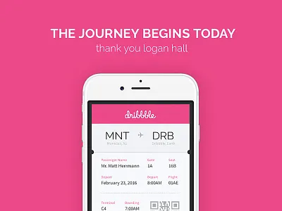 Thanks Logan Hall boarding pass debut flight invite phone player shot thank you ticket ui