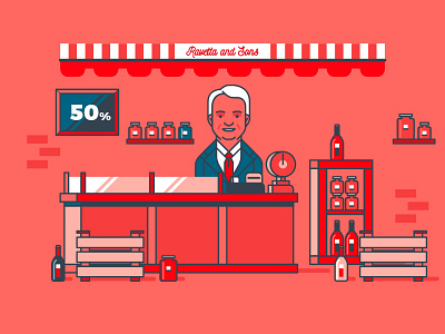 Ravetta and Sons retail shop b2b background character flat geometric illustration ravetta retail shop son wine