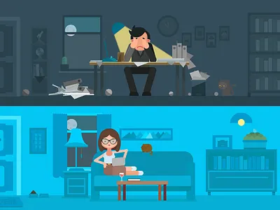 neighbors 2d cat down flat flatdesign neighbors night up