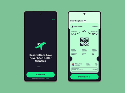 Flight Booking & Boarding Pass UI airline app airline ticket boarding pass digital boarding elegant ui flight booking interactive design intuitive ux minimal ui mobile interface modern ux seamless design smart travel smooth navigation ticket system travel app ui design user experience ux design ux ui