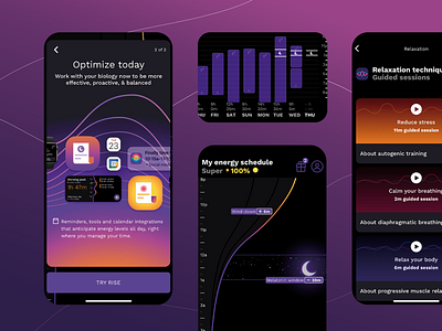 Energy Optimization App ai powered ai powered app design dark mode design energy management mindfulness mobile app mobile ui mobile ux personalized feedback prductivity app ui design user friendly interface user experience user interface ux ux design uxui visuals