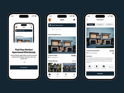 Modern Apartment Finder UI apartment app apartment search flat listings home buying home listings house renting interactive ui minimal ui mobile app mobile experience modern design property details property finder real estate real estate tech ui design user experience ux concept ux design ux ui