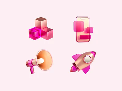 Set of 3D icons 3d 3dart announcement design icon icons illustration phone rocket