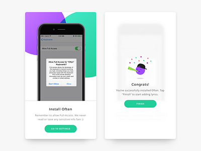 Often | Keyboard Install app ios keyboard lyrics mobile music onboarding sign up ui ux