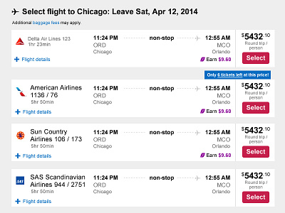 Orbitz AB Test Concept - Selecting Flights ab test design responsive responsive web travel web