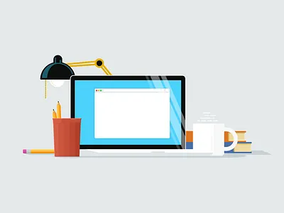 Desk Stuff color computer desk flat illustration