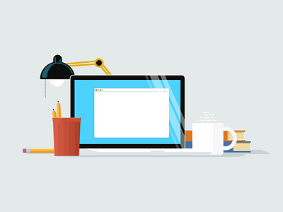 Desk Stuff color computer desk flat illustration