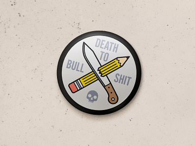 Death To Bullshit Button bs bullshit button crossed hipster illustration line line drawing machete pencil vector