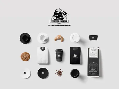 Brand presentation | Steveston Coffee bag blackwhite cafe coffee mockup shop