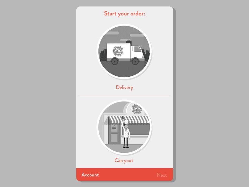 Selection Screen app interaction motion motion design pizza selection