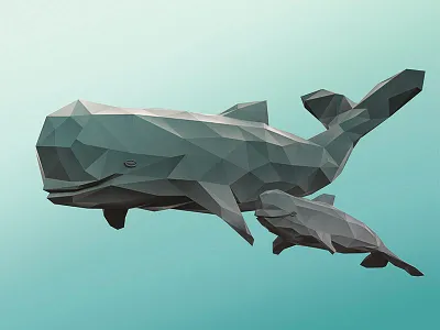 Pilot whale and baby – Model 33/366 3d 3d illustration animals cg cgi illustration item low poly modeling ocean rendering whale