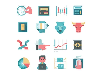 Icons of Online Stocks Trading analysis brokerage finance growth investment investor money research stock exchange trader web trading