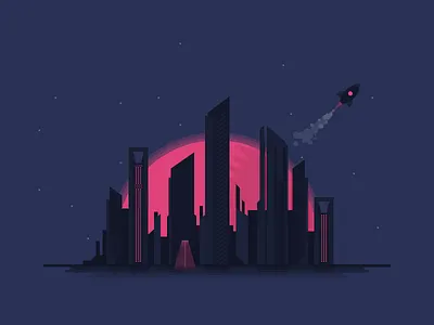 Future city city flat future illustration pinklight space spaceship