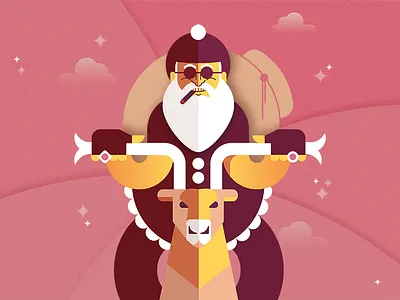 Santa is coming to town biker christmas flat illustration motorcycle reindeer santa vector