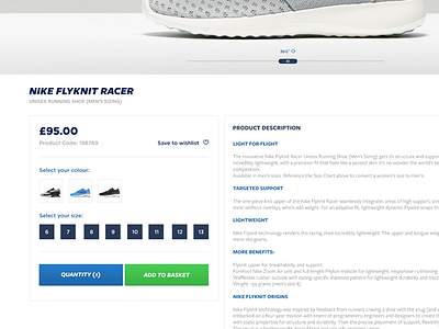 Product page with full width imagery commerce fashion flyknit nike product shop ui