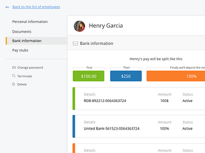 Payroll split update avatar graph navigation open sans saas split table ui