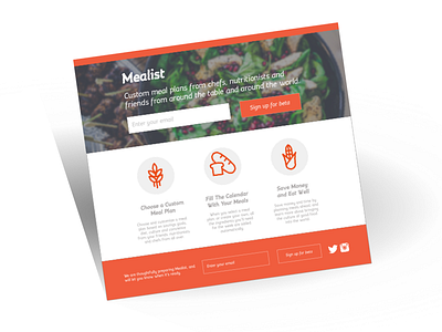 Mealist chef cooks food health landing page landing page design meal mealist nutrition startup web design