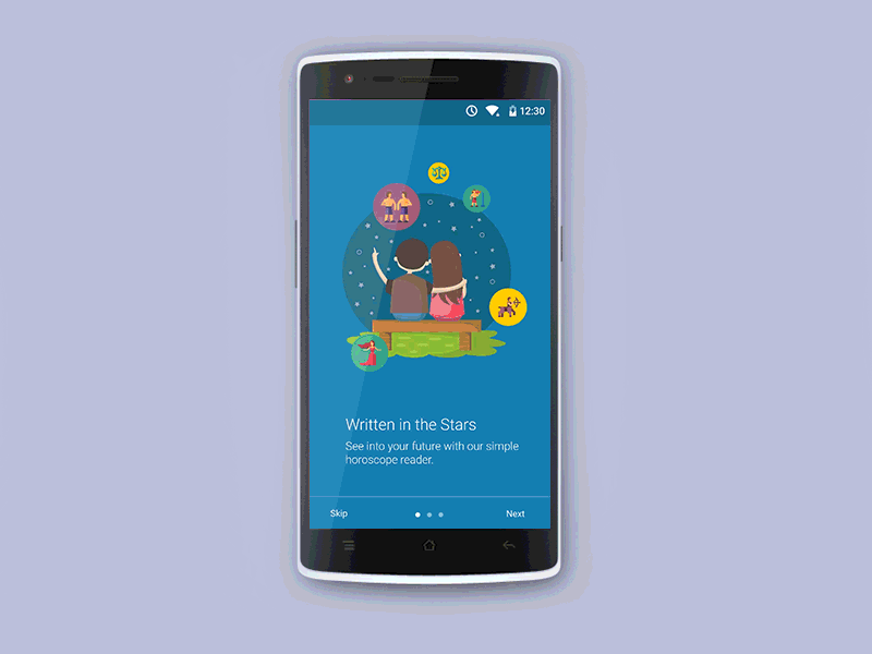 Horoscope App Intro Screens Rebound android flat design intro screen material design