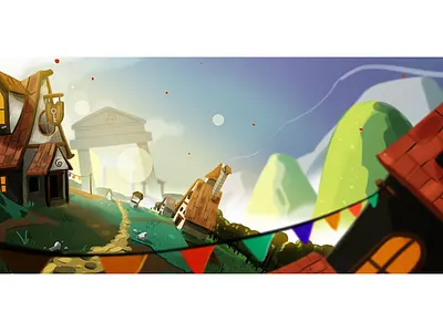 The Locksmith digital hills landscape locksmith medieval painting village