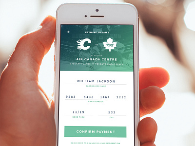 Mobile Ticket Payment app checkout clean creditcard iphone mobile nhl payment phone sports ticket ui