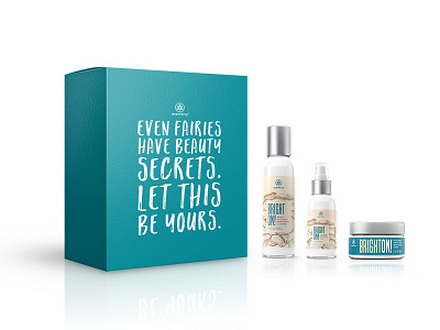 Everfairy Bright On Box Set beauty blue box hand rendered illustration mockup mushroom products render teal typography vintage