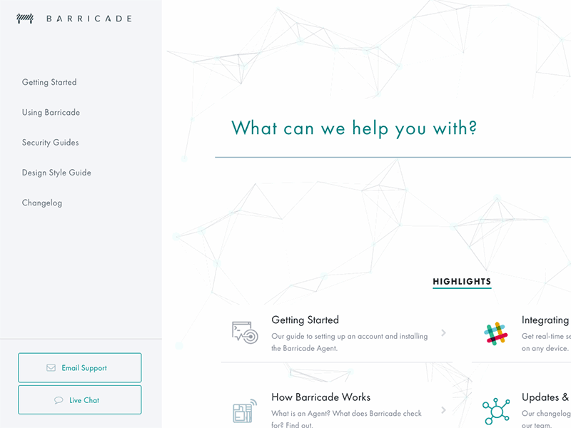 Docs Landing animated barricadeio docs documentation fractal help hugo jekyll landing static site ui