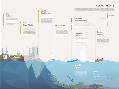 Threats to Coral Reefs design flat illustration infographic information vector