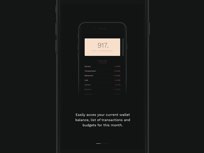 wallter — onboarding animation app dark finance grotesque ios mobile mockup onboarding tutorial walkthrough wallet