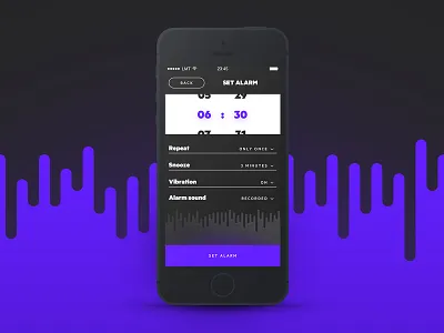 Settings #007 #dailyUI 007 alarm app black daily design iphone settings snooze ui ux violet