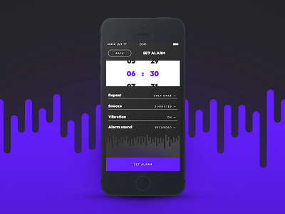 Settings #007 #dailyUI 007 alarm app black daily design iphone settings snooze ui ux violet