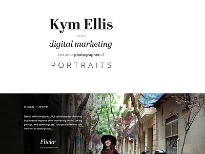 KymEllis.co landing page personal site photography portrait weddings