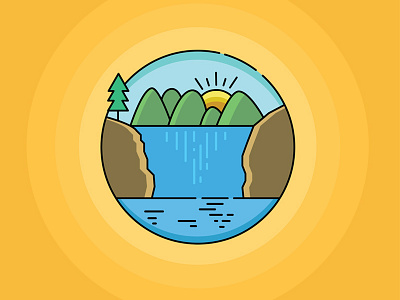 Nature Illustration illusration mountain nature outline river sun tree water fall