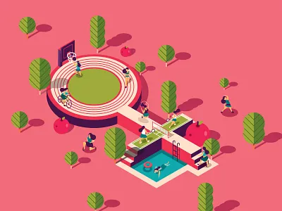 Womensday Illustration exercise girl isometric minimal pink symbol