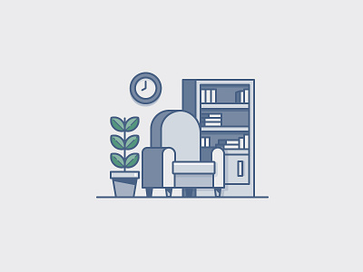 Living Room bookcase chair clock house icon illustration plant vector