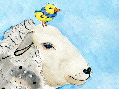 Where the Swimming Pool is? acrylic animal animals cute duck original sheep veganart watercolor