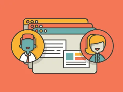 Virtual Collaboration apps browser collaboration computer heads illustration learning nomadic people programs smiles virtual