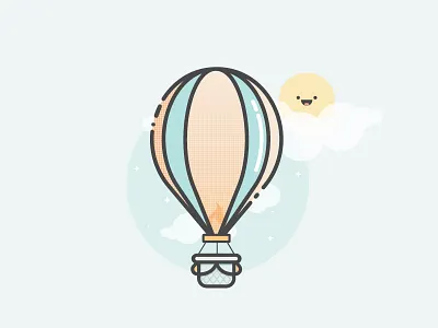 Head in the Clouds 2d balloon clouds flat flat design hot air balloon illustration line art minimal muted sun vector