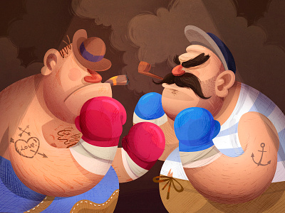 Bison Vs Cachalot boxing combate fight fireart fireart studio illustration sparring