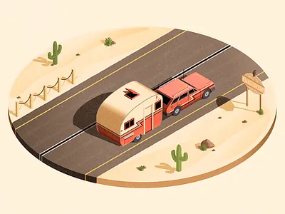 Desert Road car desert illustration illustrator isometric pink stationwagon vector