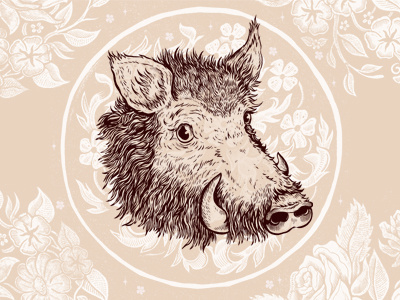 Boar boar drawing floral illustration ink old pattern pen print