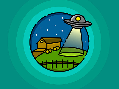 Space Ship Illustration farm house land night space ship ufo