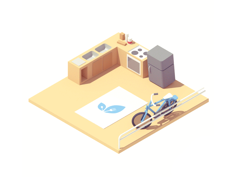 Foodchéri 3d animation bike c4d illustration isometric kitchen