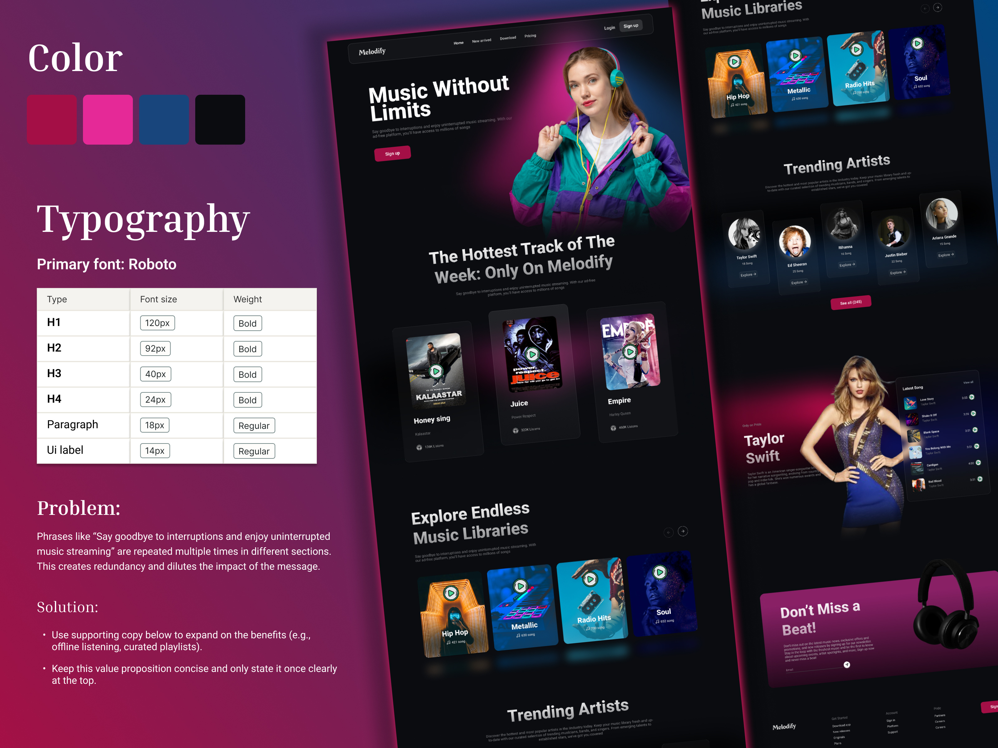 Music Website (Melodify) audio player design audio streaming design design innovation interactive design landing page minimalist design modern web design music app uiux music discovery music experience design music library design music streaming platform music streaming website music technology music theme design music visualization music website uiux uiux design user centered design