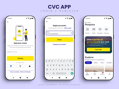 CVC APP - Login / Register app design flat illustration login minimal mobile product design register reset password travel ui ux