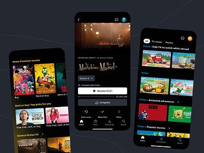 Prime : Video Streaming App animated movies app design download section intuitive design mobile entertainment mobile ui mobile ux offline viewing streaming tv shows ui ui design user experience user interface ux ux design uxui video streaming watchlist