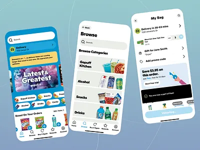 Food Delivery App app design delivery tracking design drinks food app food delivery gopuff kitchen grocery intuitive design mobile app mobile ui mobile ux on demand delivery snacks ui ui design user experience user interface ux design uxui