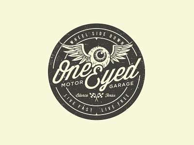 One Eyed Motor Garage badge garage hot rod logo