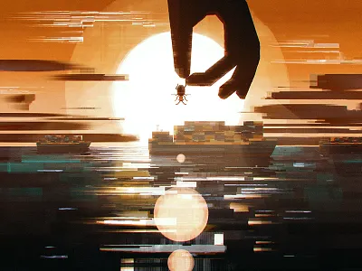 Bugged bug container hand illustrator sea ship sunset